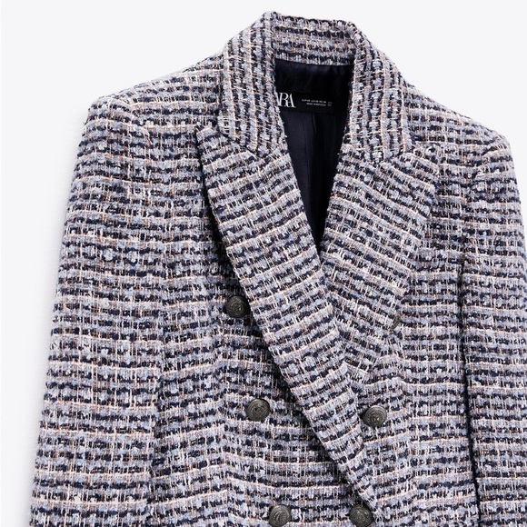 ZARA Double Breasted Blazer Textured Tweed Weave - Picture 4 of 12
